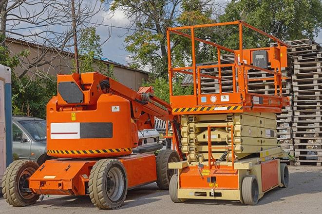 industrial forklift in use at a fully-stocked warehouse in Bellwood